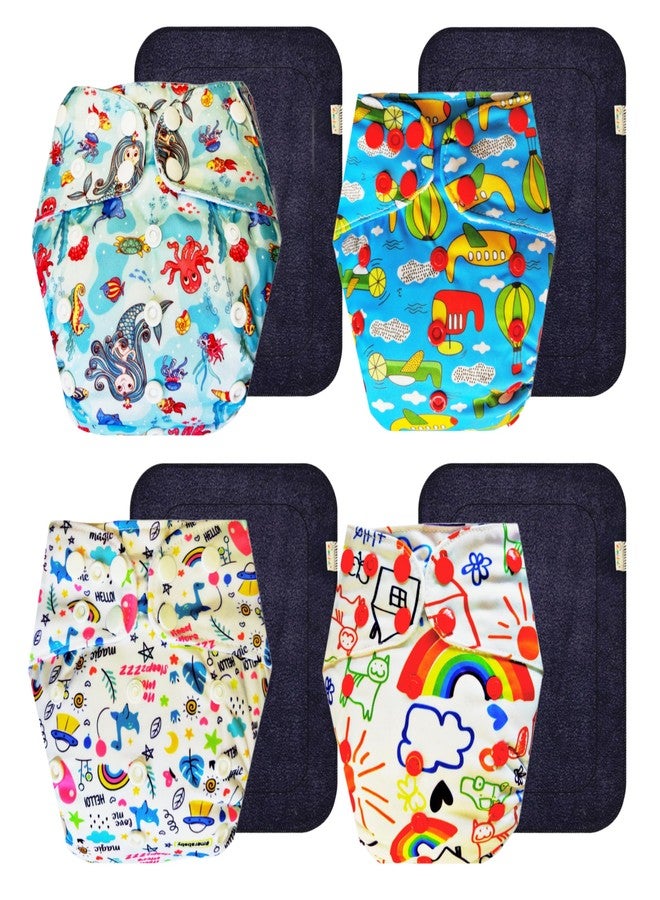 حفاضات قماشية فاخرة من دمبلدو مع حشوة سوداء (عبوة من 4) | ناعمة ولطيفة | وسادة ماصة من 6 طبقات | سهلة التنظيف | مثالية للأطفال الصغار | من 3 أشهر إلى 3 سنوات | للجنسين - Image 1