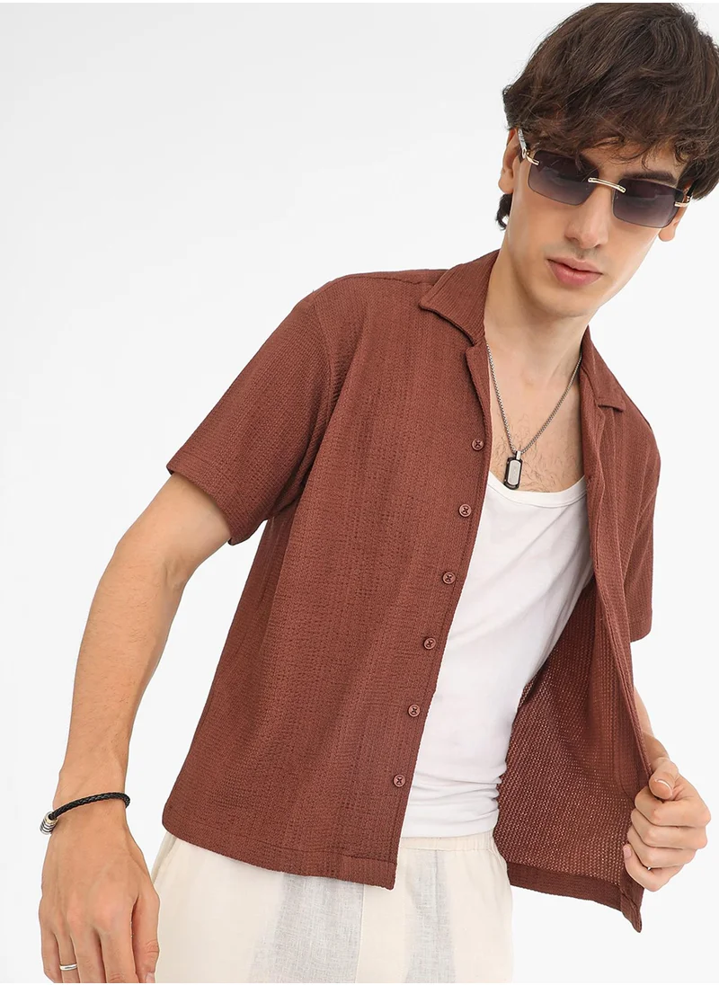 كامبوس سوترا Men's Chocolate Brown Micro Zig-Zag Shirt