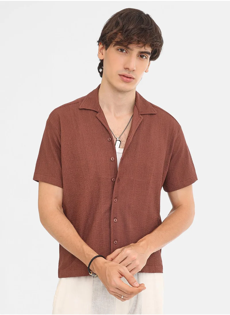كامبوس سوترا Men's Chocolate Brown Micro Zig-Zag Shirt