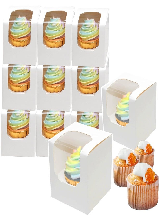 Bakepacker Auto-pop up Cupcake Boxes 100-Packs Individual Cupcake Container White 3.5" x 3.5" x 3.5" Single Cupcake Boxes - Image 1