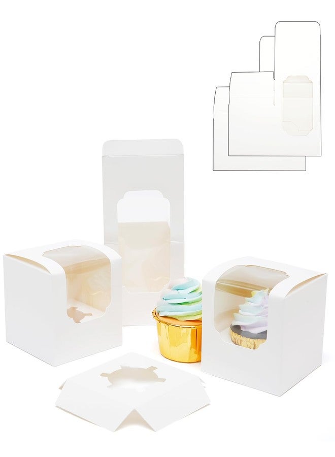 Bakepacker Auto-pop up Cupcake Boxes 100-Packs Individual Cupcake Container White 3.5" x 3.5" x 3.5" Single Cupcake Boxes - Image 3