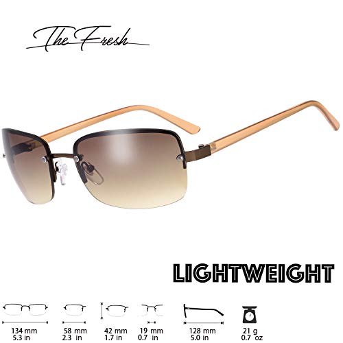 The Fresh Minimalist Semi-rimless Rectangular Sunglasses for Men Women - Exquisite Packaging (603-Bronz (Light Brown Temple), Gradient Brown) - Image 3