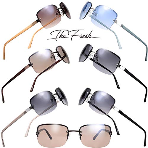 The Fresh Minimalist Semi-rimless Rectangular Sunglasses for Men Women - Exquisite Packaging (603-Bronz (Light Brown Temple), Gradient Brown) - Image 5