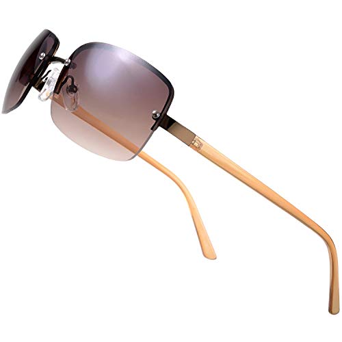 The Fresh Minimalist Semi-rimless Rectangular Sunglasses for Men Women - Exquisite Packaging (603-Bronz (Light Brown Temple), Gradient Brown) - Image 1