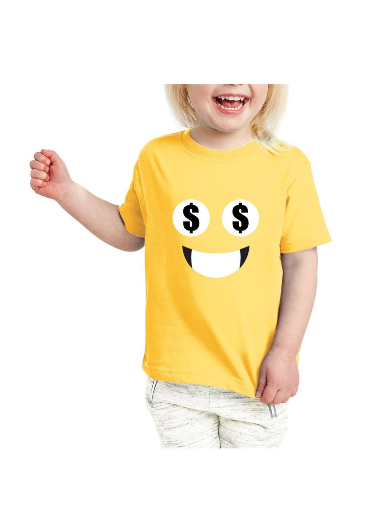 PRINTSHOP4ME - Yellow Smiley Face T-Shirt for Kids - Kids Unisex Round Neck Short Sleeve Cotton T-Shirt - Soft and Comfortable Tshirt - Perfect Emoji Outfit - Image 1