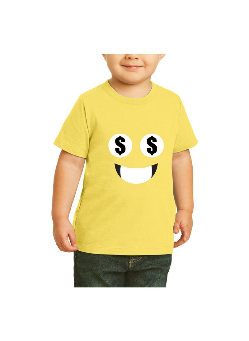 PRINTSHOP4ME - Yellow Smiley Face T-Shirt for Kids - Kids Unisex Round Neck Short Sleeve Cotton T-Shirt - Soft and Comfortable Tshirt - Perfect Emoji Outfit - Image 1