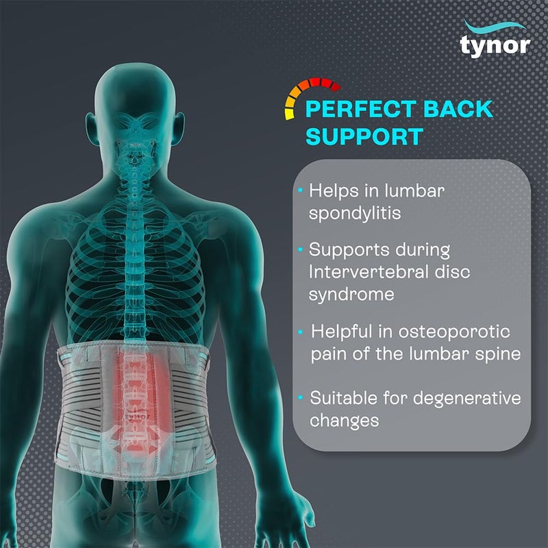 Tynor حزام LS لومبوبور، لدعم أسفل الظهر وتخفيف الألم | ضغط قابل للتعديل، دعامة قطنية لتصحيح الوضعية، راحة العمود الفقري للرجال والنساء | عبوة من 1 (رمادي، XL) - Image 2