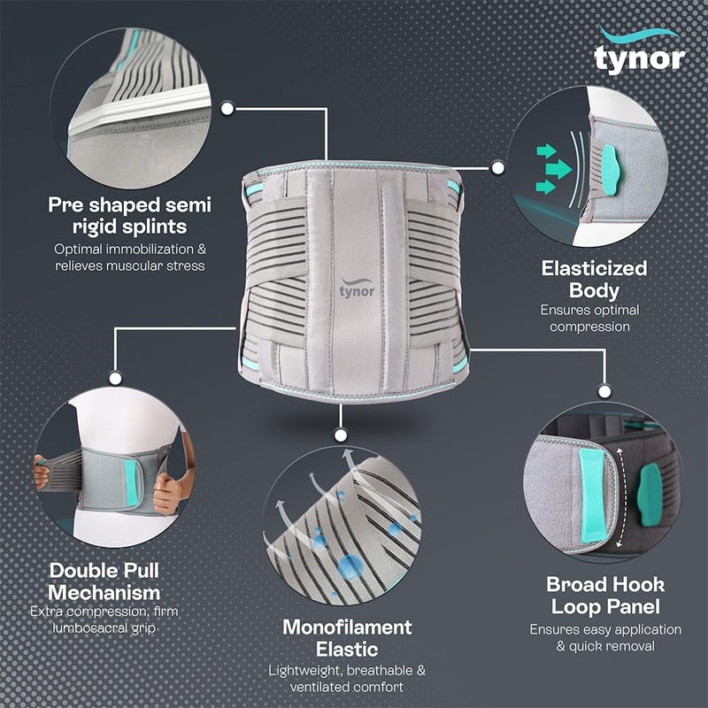 Tynor حزام LS لومبوبور، لدعم أسفل الظهر وتخفيف الألم | ضغط قابل للتعديل، دعامة قطنية لتصحيح الوضعية، راحة العمود الفقري للرجال والنساء | عبوة من 1 (رمادي، XL) - Image 3