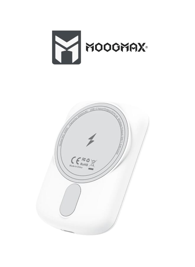MOOG MAX 20W MAGNETIC MINI WIRELESS POWER BANK
PORTABLE FAST WIRELESS CHARGER, WHITE
EXTERNAL BATTERY 10000 MAH - Image 2