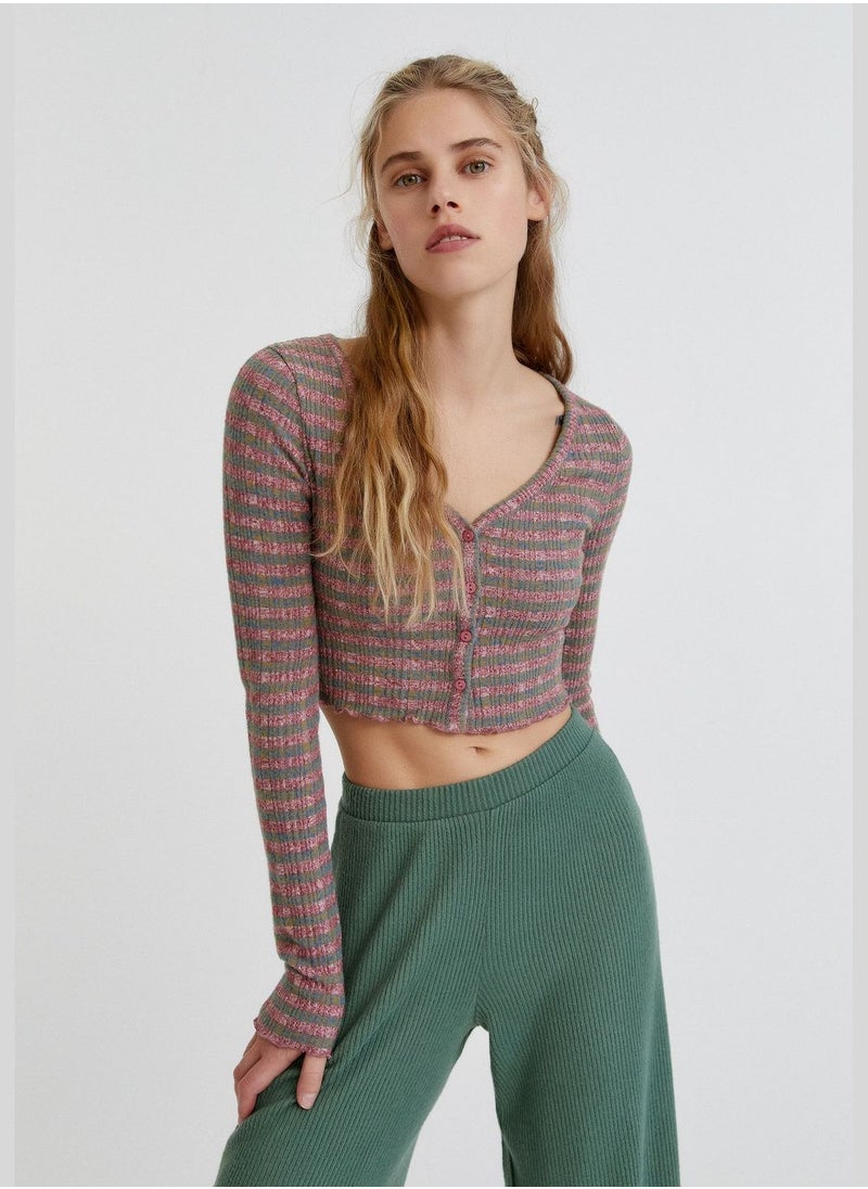 PULL&BEAR Striped soft touch V-neck cardigan  - Image 1