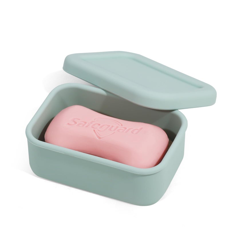 HighHerz Leak Proof Silicone Travel Soap Case with Draining Tray Bar Soap Holder for Travel Gym Camping MessFree Portable Soap Container for Carryon Bags Mint Green