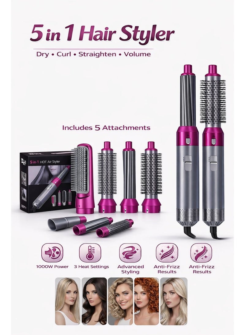 UV Enterprises 5 in 1 Hair Dryer Brush, Hot Air Styler, Curling Iron & Straightener Set, Blow Dryer Brush Volumizer, Multi Hair Styling Tool for All Hair Types  5 in 1 Hair Styler, Hot Air Brush Hair Dryer, Hair Curler & Straightener, Blow Dryer Brush, Multi Styler for Curling, Straightening & Volumizing - Image 1