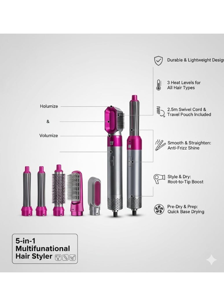 UV Enterprises 5 in 1 Hair Dryer Brush, Hot Air Styler, Curling Iron & Straightener Set, Blow Dryer Brush Volumizer, Multi Hair Styling Tool for All Hair Types  5 in 1 Hair Styler, Hot Air Brush Hair Dryer, Hair Curler & Straightener, Blow Dryer Brush, Multi Styler for Curling, Straightening & Volumizing - Image 2