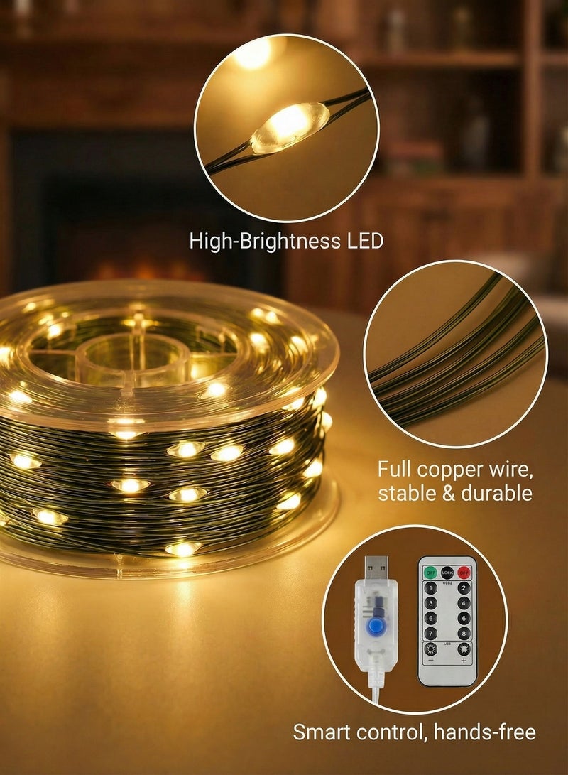 Nawāzīl 20M 200 LED String Fairy Lights with Storage Reel USB Powered 8 Modes Warm White for Garden & Majlis - Image 4