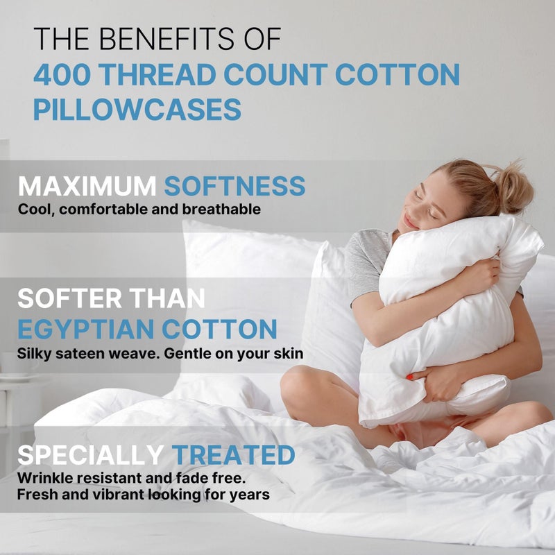 CGK Unlimited CGK Unlimited Queen Size 100% Cotton Pillowcase Set - Cooling  Breathable & Soft - 400 Thread Count - 2 Pack  - Image 2