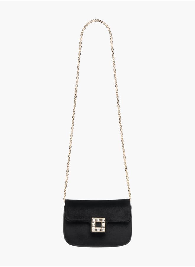 Celeste Womens Embellished Crossbody Bag With Chain Strap And Flap Closure  - Image 2