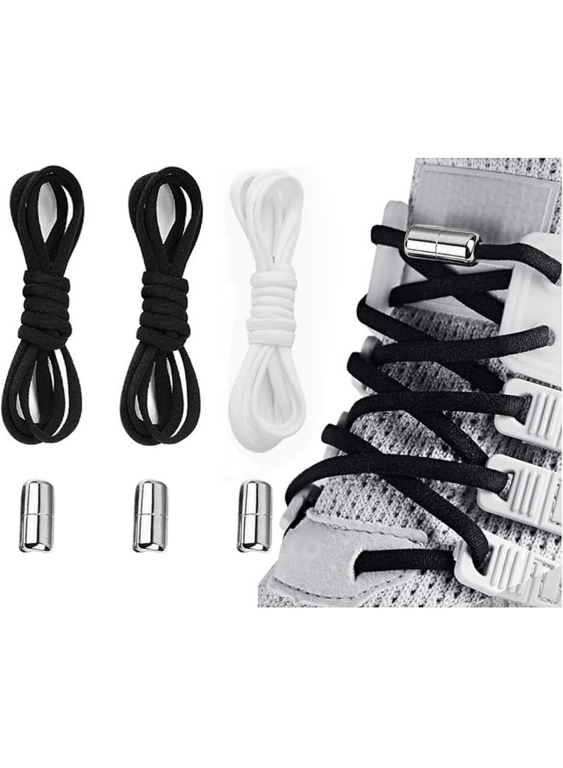 Bincoo 3 Pairs No Tie Shoe Laces Tieless Elastic Shoe Laces with Shoelaces Lock Connector, No Tie Shoelaces （Black, White） - Image 1