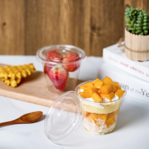 Vplus 200 Pack 9 OZ PET Plastic Cups with Flat Lids, Crystal Disposable Plastic Cups For Parfait, Fruit, Desserts, Snacks, Yogurt, and Jelly - Image 5