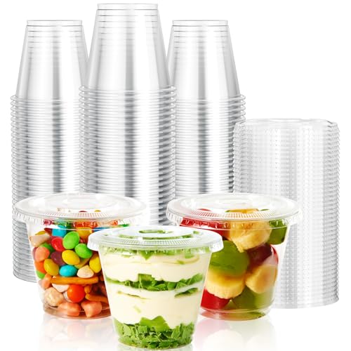 Vplus 200 Pack 9 OZ PET Plastic Cups with Flat Lids, Crystal Disposable Plastic Cups For Parfait, Fruit, Desserts, Snacks, Yogurt, and Jelly - Image 1
