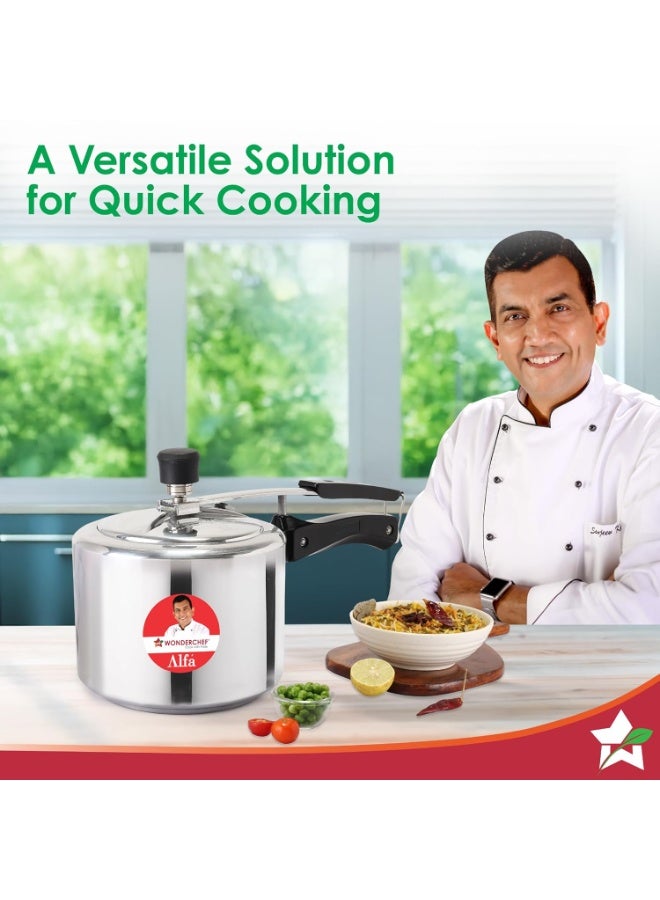 Wonderchef Alfa Aluminium Inner Lid Pressure Cooker | 3 Litre | Sautéing, Steaming, Frying, Boiling, Pressure Cooking | Induction and Gas Cooktops Friendly | BIS Approved | Cool Touch Handles - Image 2