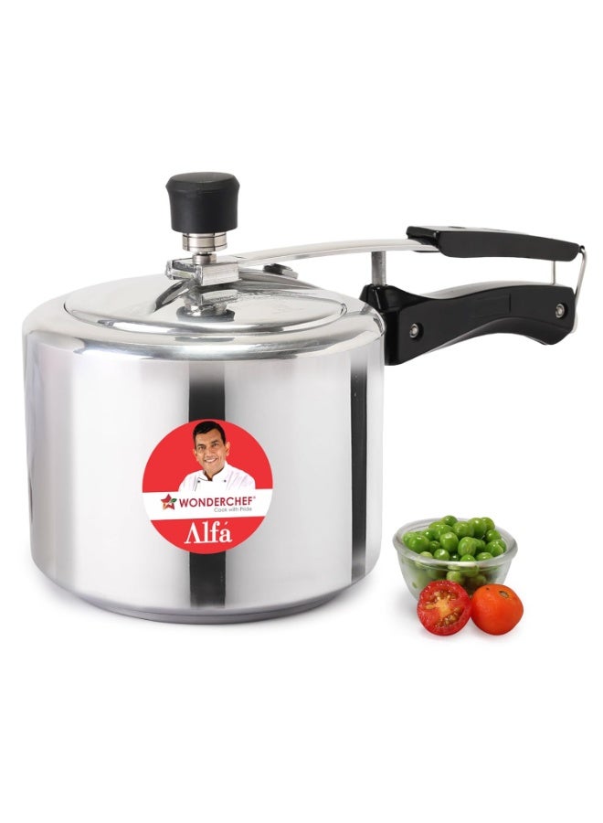 Wonderchef Alfa Aluminium Inner Lid Pressure Cooker | 3 Litre | Sautéing, Steaming, Frying, Boiling, Pressure Cooking | Induction and Gas Cooktops Friendly | BIS Approved | Cool Touch Handles - Image 1