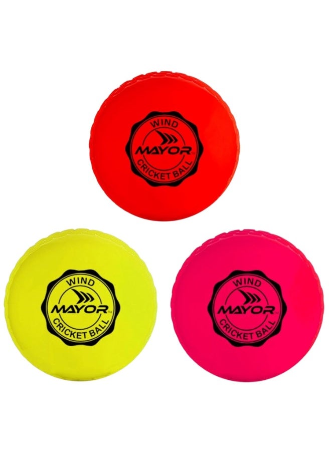 مايور كرة كريكيت ويند من مايور للعب الداخلي والخارجي – كرة مطاطية للكريكيت في الشارع (عبوة من 3 قطع) (متعدد الألوان)