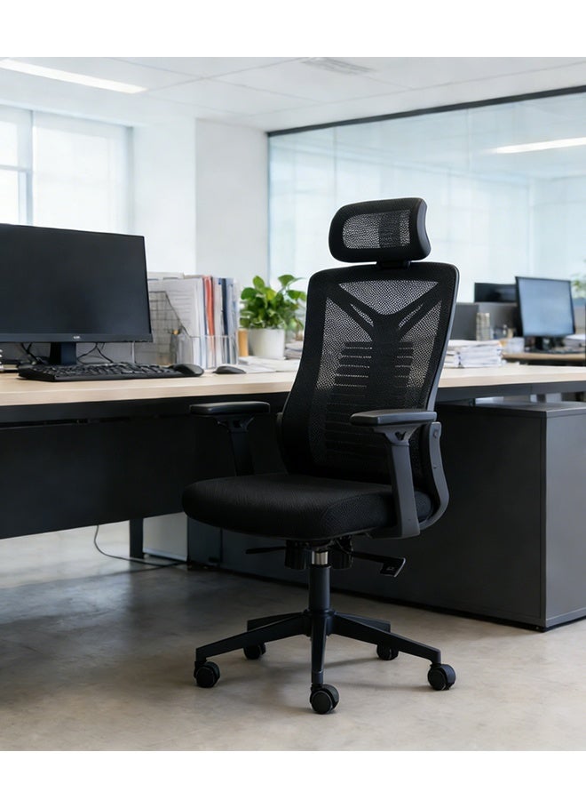 كرسي مكتب ذو ظهر عالٍ إرغونومي، كرسي ألعاب مريح مع مساند الذراعين ومسند الرأس، قابل للدوران 360 درجة وقابل للتعديل في الارتفاع، مناسب للمكاتب/الدراسة المنزلية، الكتابة، الألعاب والعمل - Image 2