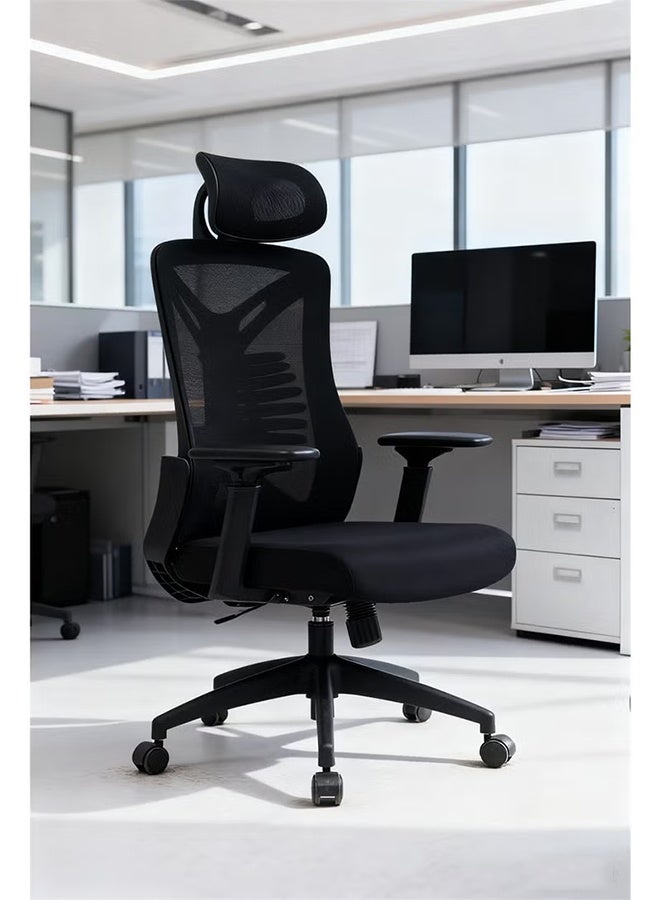 كرسي مكتب ذو ظهر عالٍ إرغونومي، كرسي ألعاب مريح مع مساند الذراعين ومسند الرأس، قابل للدوران 360 درجة وقابل للتعديل في الارتفاع، مناسب للمكاتب/الدراسة المنزلية، الكتابة، الألعاب والعمل - Image 1