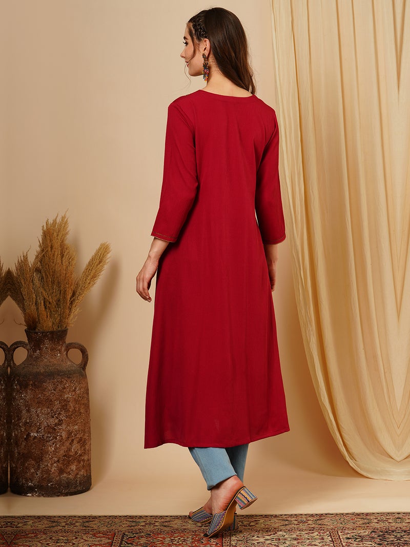 globus Globus Women Floral Embroidered Thread Work V-Neck Georgette A-Line Kurta - Image 3
