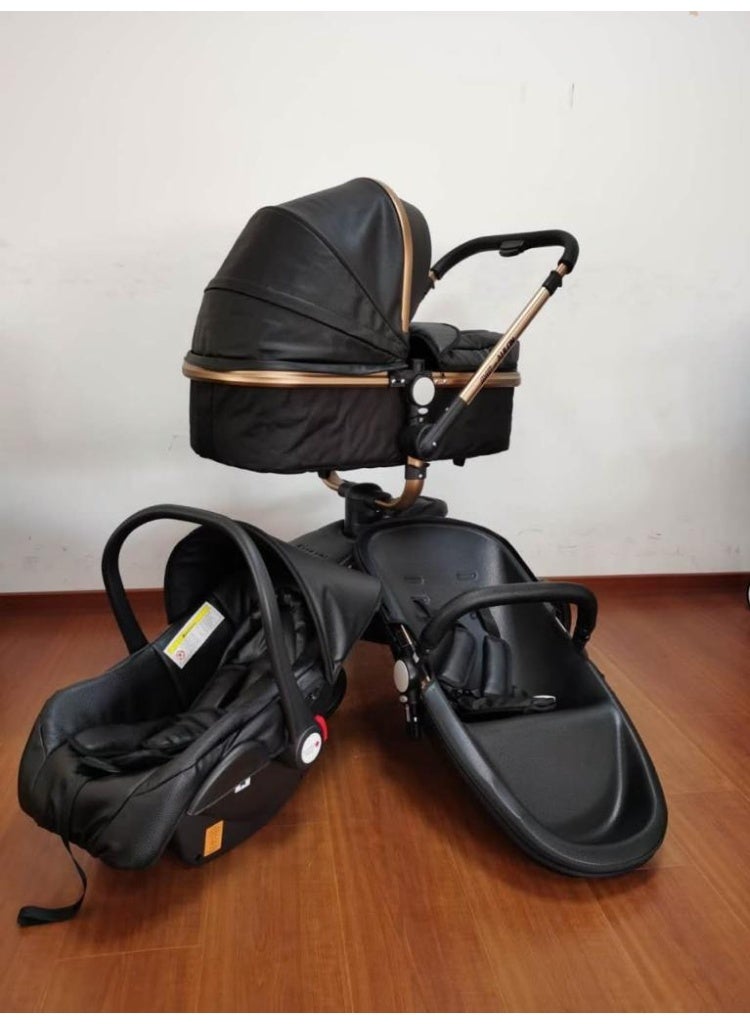 Luxury Baby Stroller 3 In 1 Fashion Carriage Gold Frame Pram - Image 3