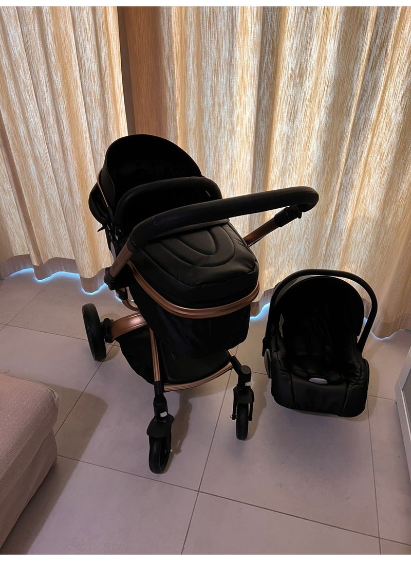 Luxury Baby Stroller 3 In 1 Fashion Carriage Gold Frame Pram - Image 4
