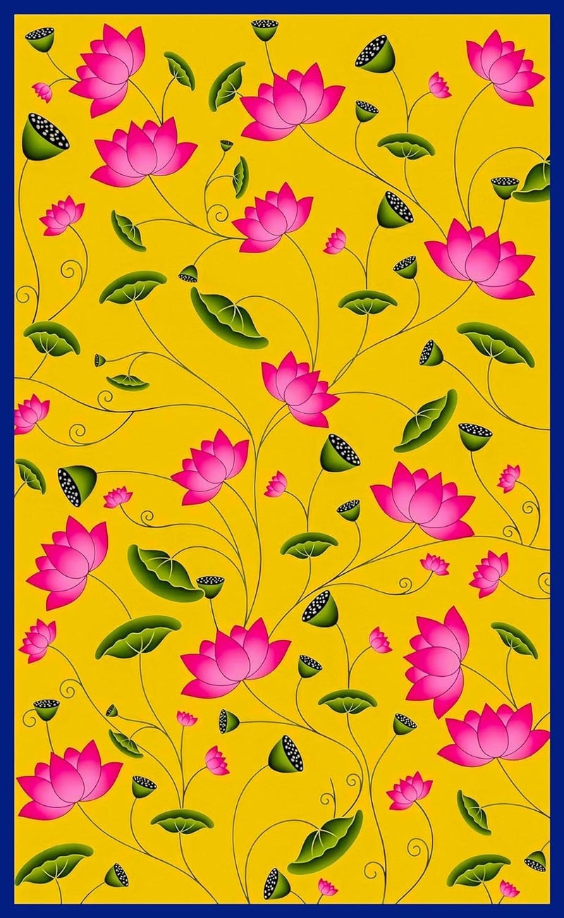 S2S Traditional Yellow Backdrop with Flowers Cloth | for Pooja Decoration Traditional Background Curtain Cloth | 8 Feet Height & 5 Feet Width - Image 4