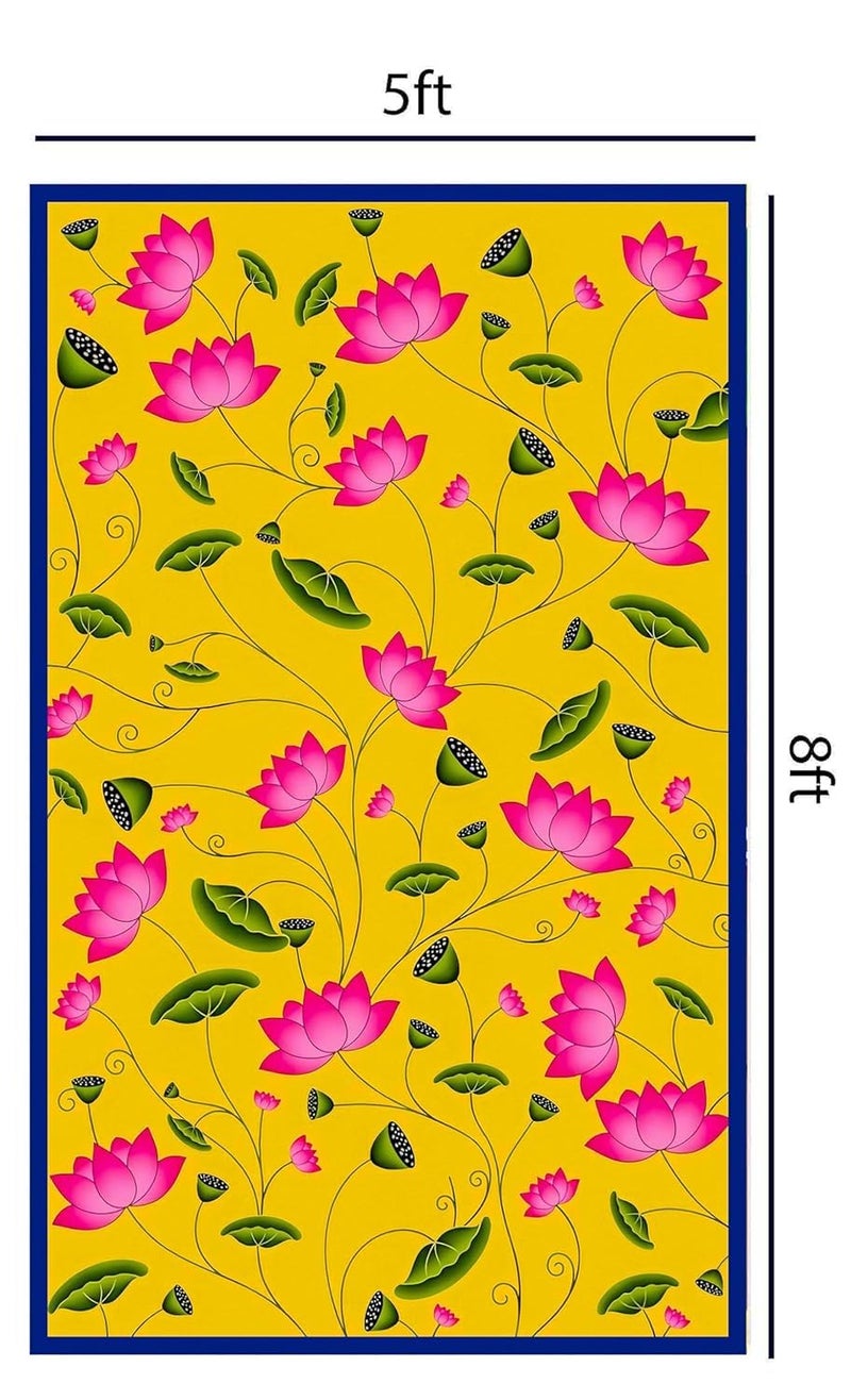 S2S Traditional Yellow Backdrop with Flowers Cloth | for Pooja Decoration Traditional Background Curtain Cloth | 8 Feet Height & 5 Feet Width - Image 2