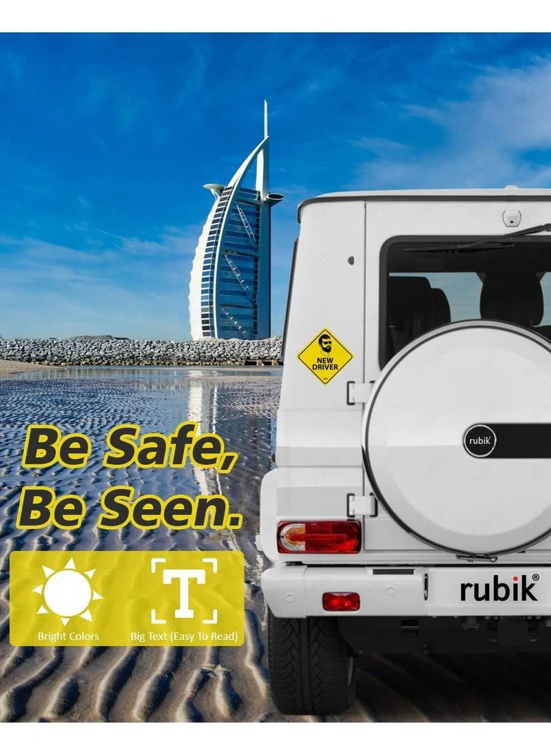 Rubik - New Driver Car Sign Self Adhesive Sticker, Reflective Removable for Beginners Car SUV Van Men Drivers (Size 12cm x 12cm) - Image 1