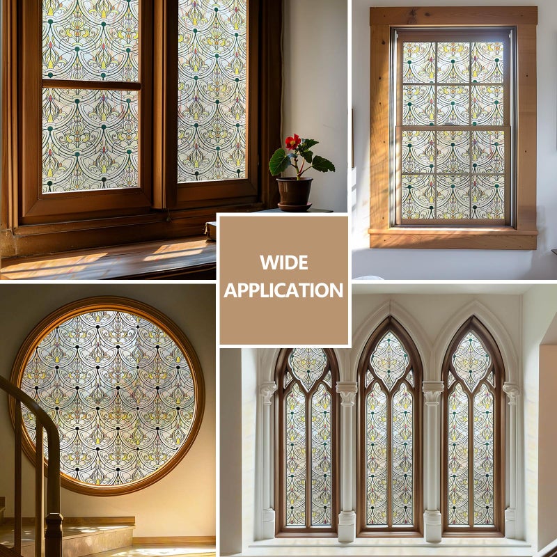 ADD.HERES 3D Stained Glass Window Film, Decorative Window Privacy Film for Bathroom,Front Door,Home, Sun Blocking Heat Control,Static Cling, Golden Ironwork 17.5inch x 47.24inch - Image 5
