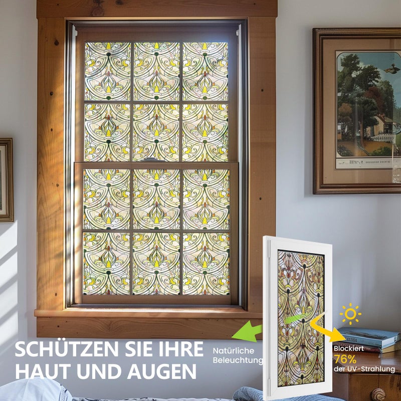 ADD.HERES 3D Stained Glass Window Film, Decorative Window Privacy Film for Bathroom,Front Door,Home, Sun Blocking Heat Control,Static Cling, Golden Ironwork 17.5inch x 47.24inch - Image 4