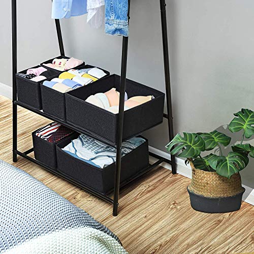 House of Quirk Non-Woven Foldable Clothing Storage Box Closet Dresser Drawer Organizer Cube Basket Bins Containers Divider with Drawers for Underwear,Bras,Ties,Scarves,Set of 6 (Blue/Yellow Stripe) - Image 4