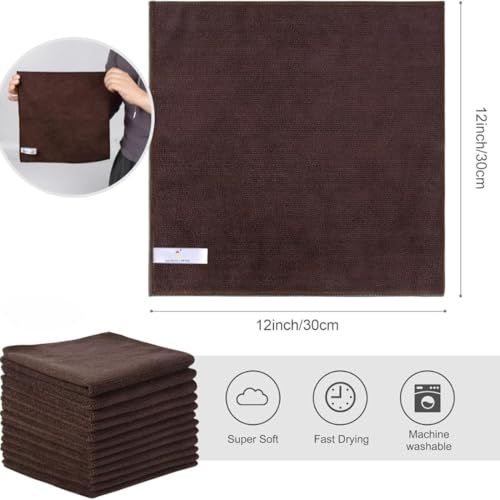 Showstopper Microfiber Cleaning Cloths for Kitchen & Home – Dark Brown, Pack of 10, 30x30cm, 250 GSM, Ultra Soft, Streak-Free, Lint-Free, Washable Kitchen Towel, Dusting Cloth and Car Cleaning Cloths - Image 2