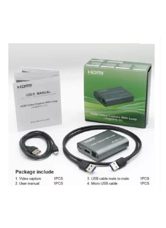 Generic - Microware Video Capture Card with Audio Live Streaming HDMI Video Game Capture Grabber Recording Device with Mic Input and Stereo Audio Output for Full HD 1080P 60FPS Acquisition Live Broadcasting - Image 1