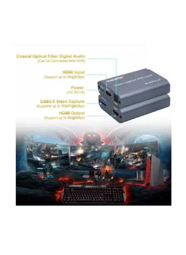 Generic - Microware Video Capture Card with Audio Live Streaming HDMI Video Game Capture Grabber Recording Device with Mic Input and Stereo Audio Output for Full HD 1080P 60FPS Acquisition Live Broadcasting - Image 1