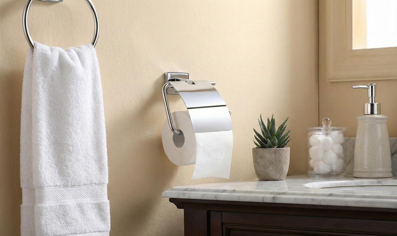ORCE BATH ARTICLE Premium Chrome Finish Stainless Steel Toilet Paper Holder | Wall Mounted Bathroom Tissue Roll Dispenser with Cover/Lid | Rust-Proof & Modern Design for Home/Hotel Bathrooms - Image 2