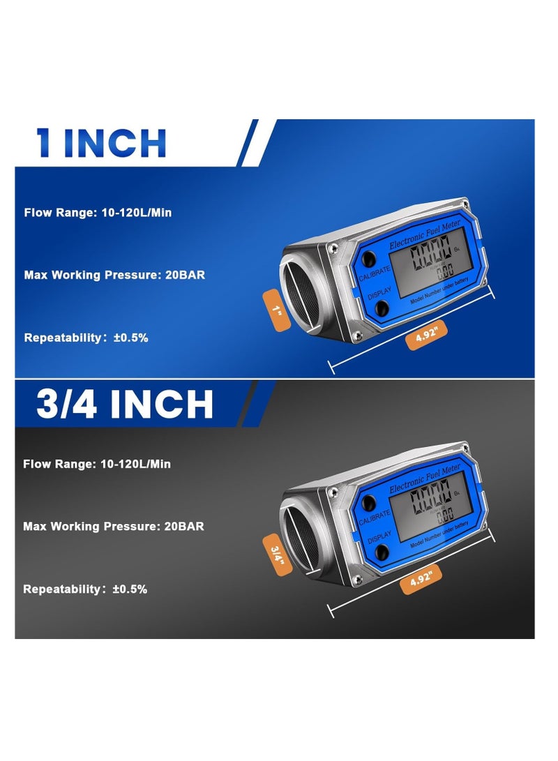 1-Inch Waterproof GPI Digital Flow Meter - Engineered with Aluminum Alloy - Fuel Meter with Auto On & Off Function - Turbine Flow Meter & Digital Gas Meter for Industrial Use