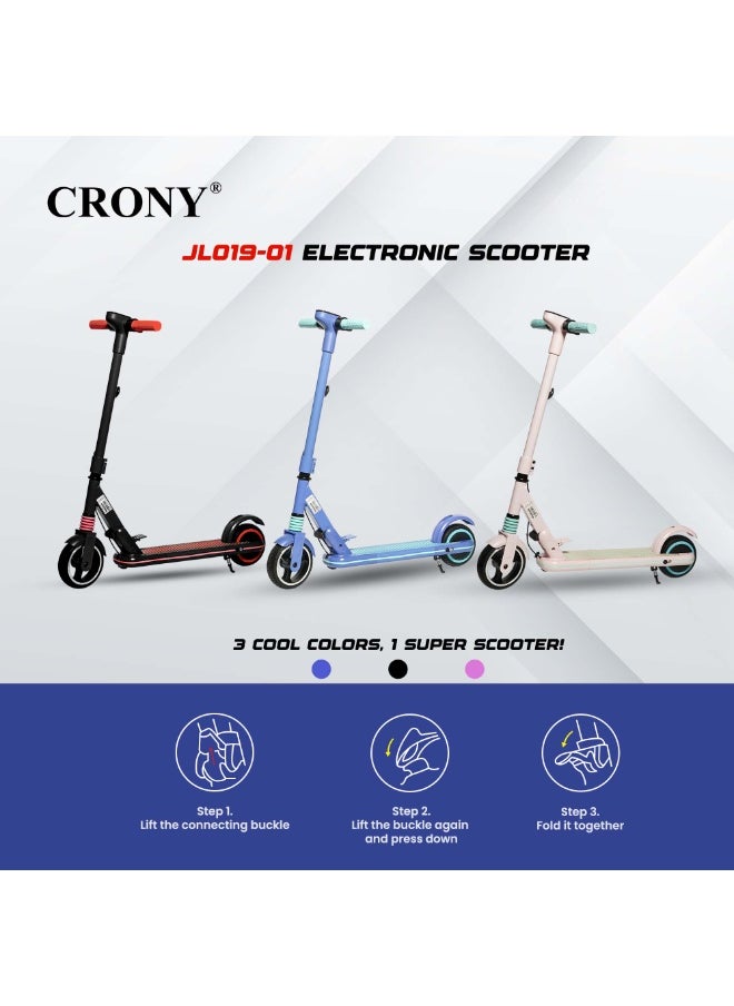 Crony - JL019 Kids E-Scooter 150W Motor, 10-14KM/H Speed, 24V/2.5AH Battery, 5-8KM Range, LED Display, 7-Inch Non-Flat Tires, Lightweight & Portable, Easy Folding, Durable Aluminum Alloy Frame, Up to 60KG Capacity, LED Lights, Mobile Phone Holder, Ideal for Ages 6-12, Comfortable Ride, Perfect Gift for Children, Great for Short Commuting, 2-3H Charging Time，Blue - Image 1