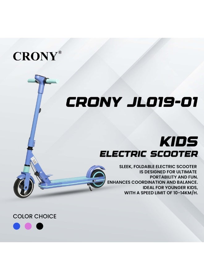 Crony - JL019 Kids E-Scooter 150W Motor, 10-14KM/H Speed, 24V/2.5AH Battery, 5-8KM Range, LED Display, 7-Inch Non-Flat Tires, Lightweight & Portable, Easy Folding, Durable Aluminum Alloy Frame, Up to 60KG Capacity, LED Lights, Mobile Phone Holder, Ideal for Ages 6-12, Comfortable Ride, Perfect Gift for Children, Great for Short Commuting, 2-3H Charging Time，Blue - Image 1