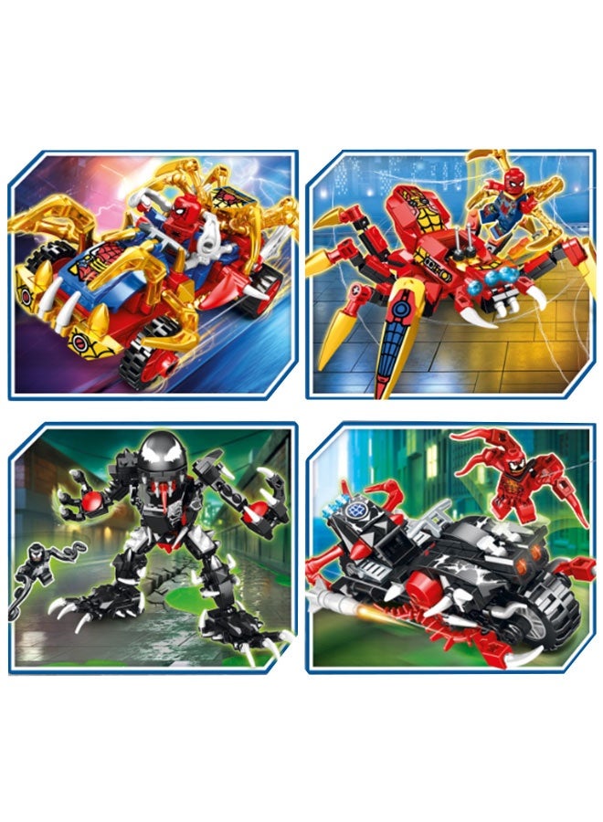4-in-1 Super Spider Robot Building Kit, Mutant Mech & Vehicles, Collectible Construction Toy for Boys