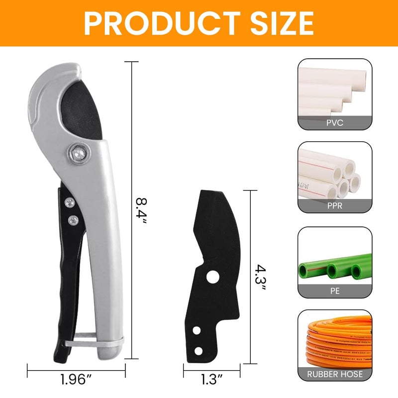 Serplex قاطع أنابيب PVC ثقيل الوزن مصنوع من فولاذ SK5 الصلب لقُطر 1/8''-1'' لأنابيب PE وPPR والمطاط والبلاستيك مع تصميم قفل أمان - Image 2