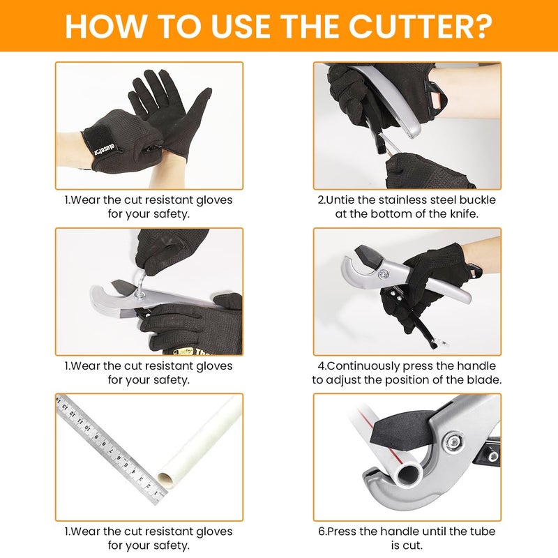 Serplex قاطع أنابيب PVC ثقيل الوزن مصنوع من فولاذ SK5 الصلب لقُطر 1/8''-1'' لأنابيب PE وPPR والمطاط والبلاستيك مع تصميم قفل أمان - Image 5