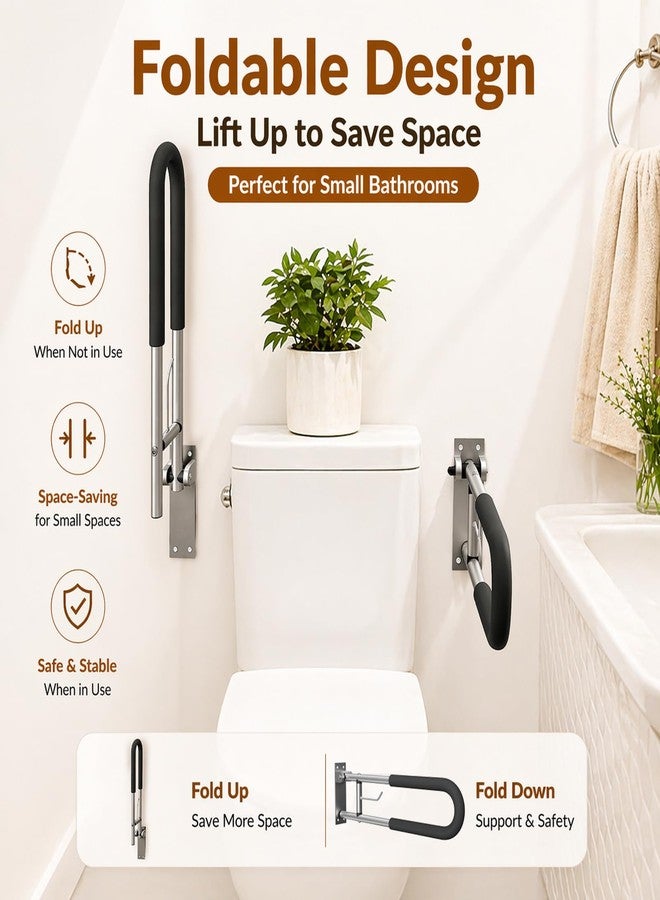 BotaBay Foldable Toilet Grab Bar with Paper Holder, 24" Wall Mounted Bathroom Handicap Safety Rail, 450LBS Heavy Duty 2mm Aluminum Support Bar for Elderly, Disabled & Toilet Assistance - Image 5