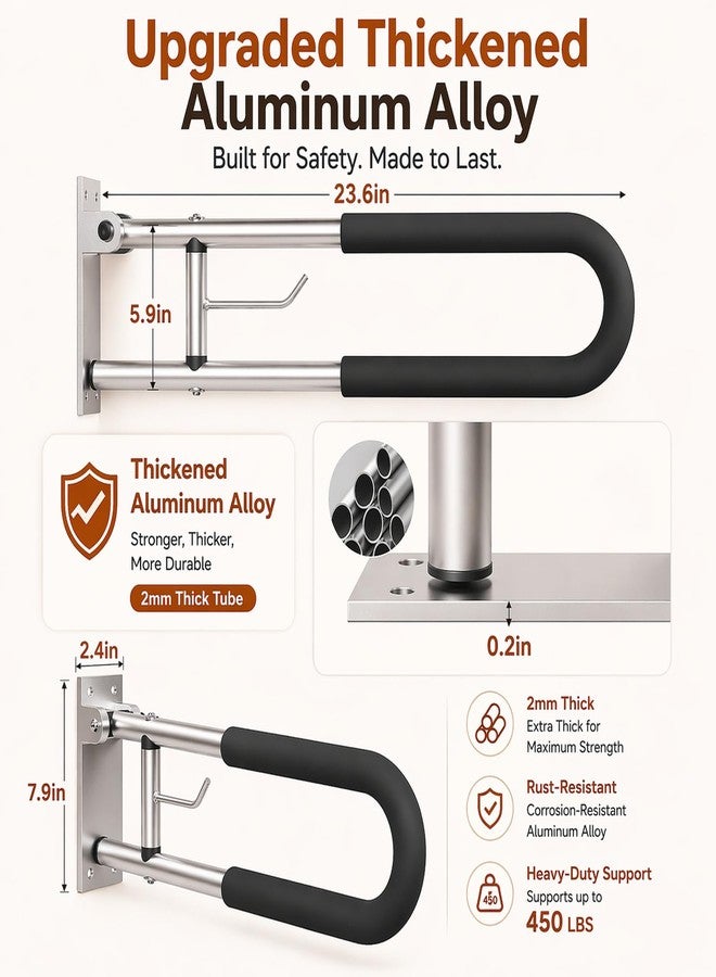 BotaBay Foldable Toilet Grab Bar with Paper Holder, 24" Wall Mounted Bathroom Handicap Safety Rail, 450LBS Heavy Duty 2mm Aluminum Support Bar for Elderly, Disabled & Toilet Assistance - Image 4