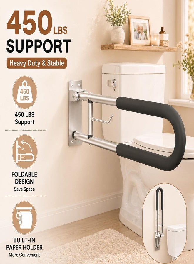 BotaBay Foldable Toilet Grab Bar with Paper Holder, 24" Wall Mounted Bathroom Handicap Safety Rail, 450LBS Heavy Duty 2mm Aluminum Support Bar for Elderly, Disabled & Toilet Assistance - Image 2